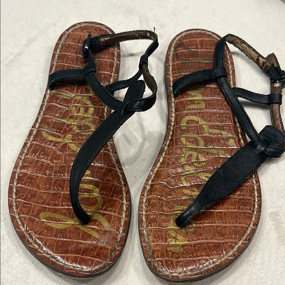 Sam Edelman Black Leather Sandals with T-Strap Design